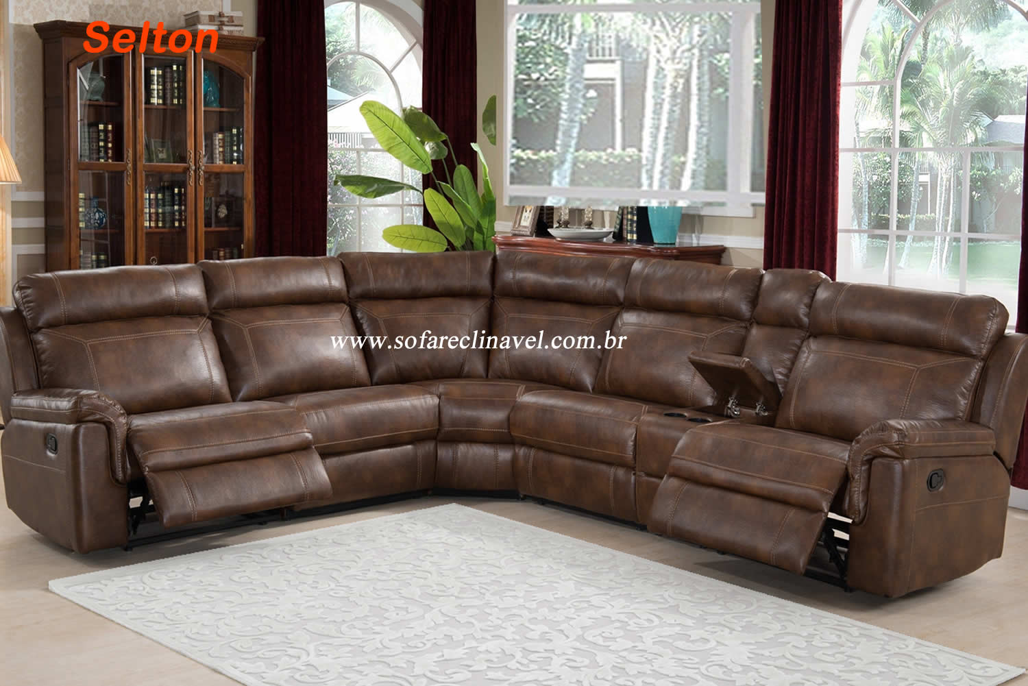 sofá canto reclinável marrom