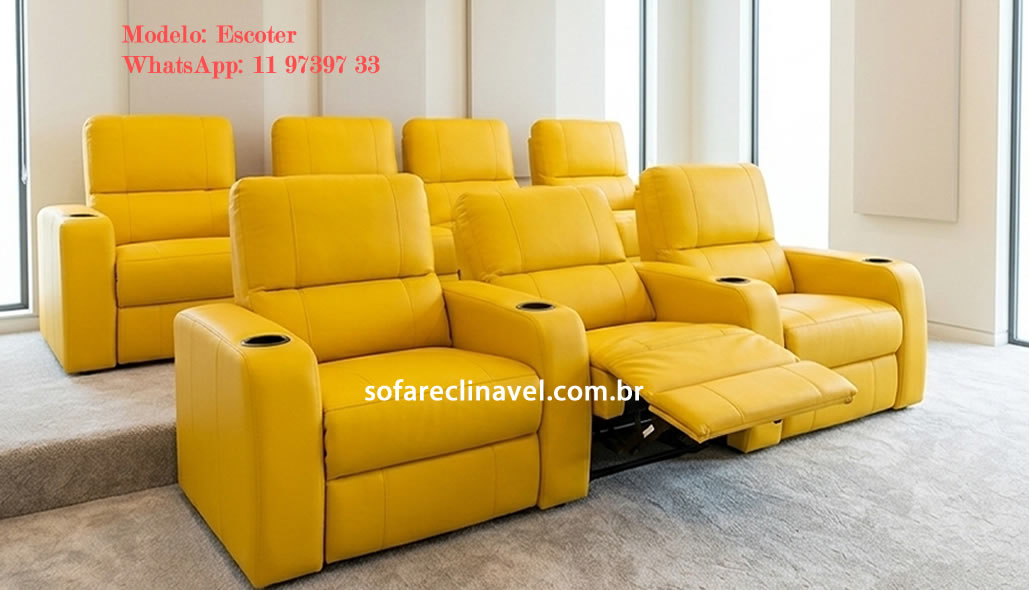 Sofá home theater sob medida Sofá de home theater em couro amarelo