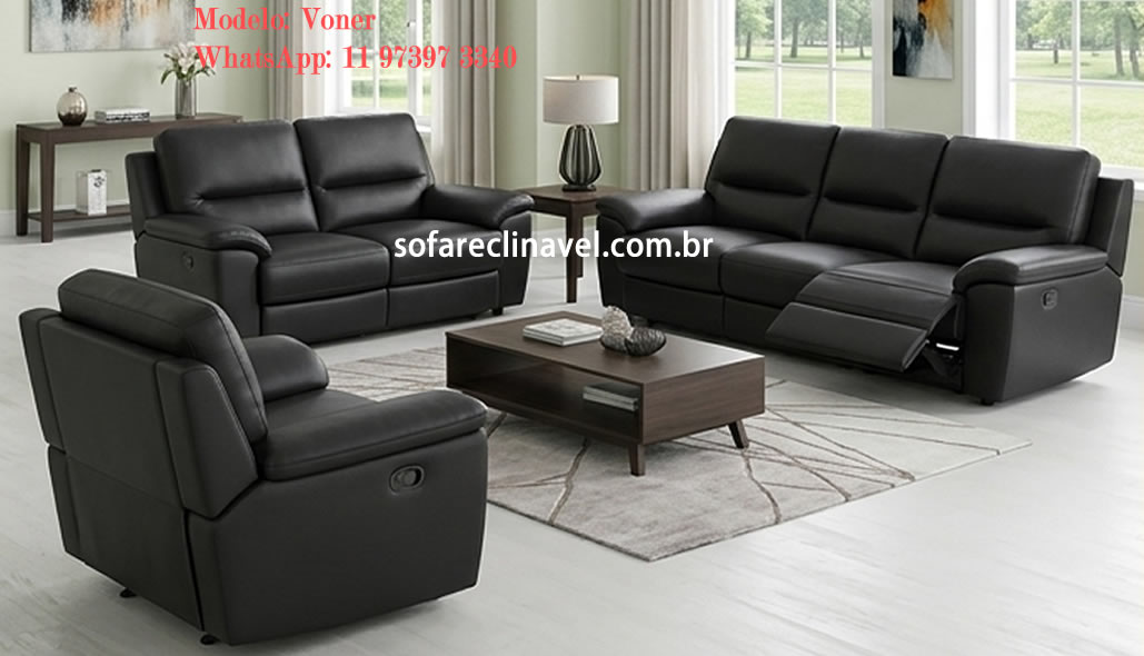 Sofá reclinável preto em ambiente moderno Sofá reclinável preto em ambiente moderno