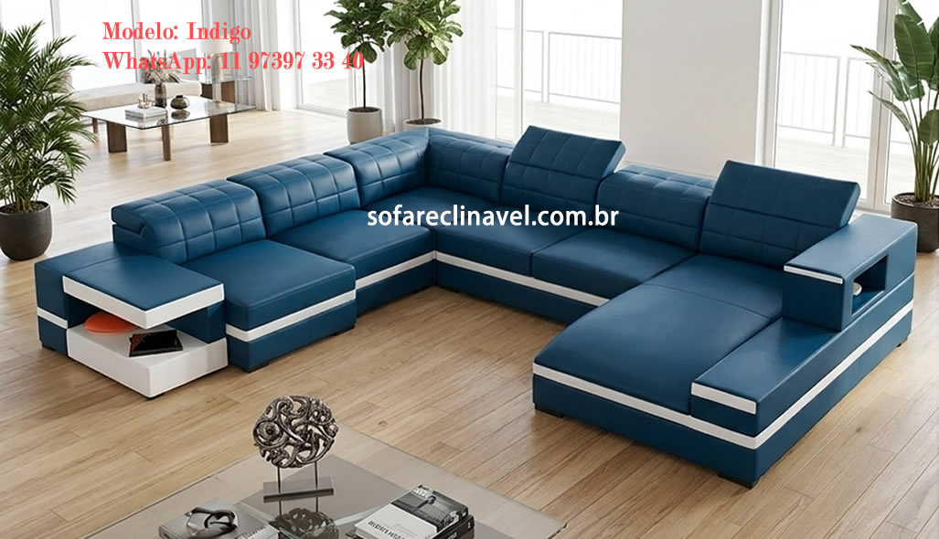 Sofá retrátil e reclinável de canto azul Sofá retrátil e reclinável de canto azul