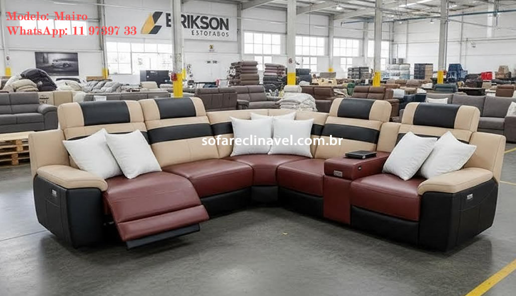 Sofá reclinável contemporâneo com linhas elegantes e tecido premium